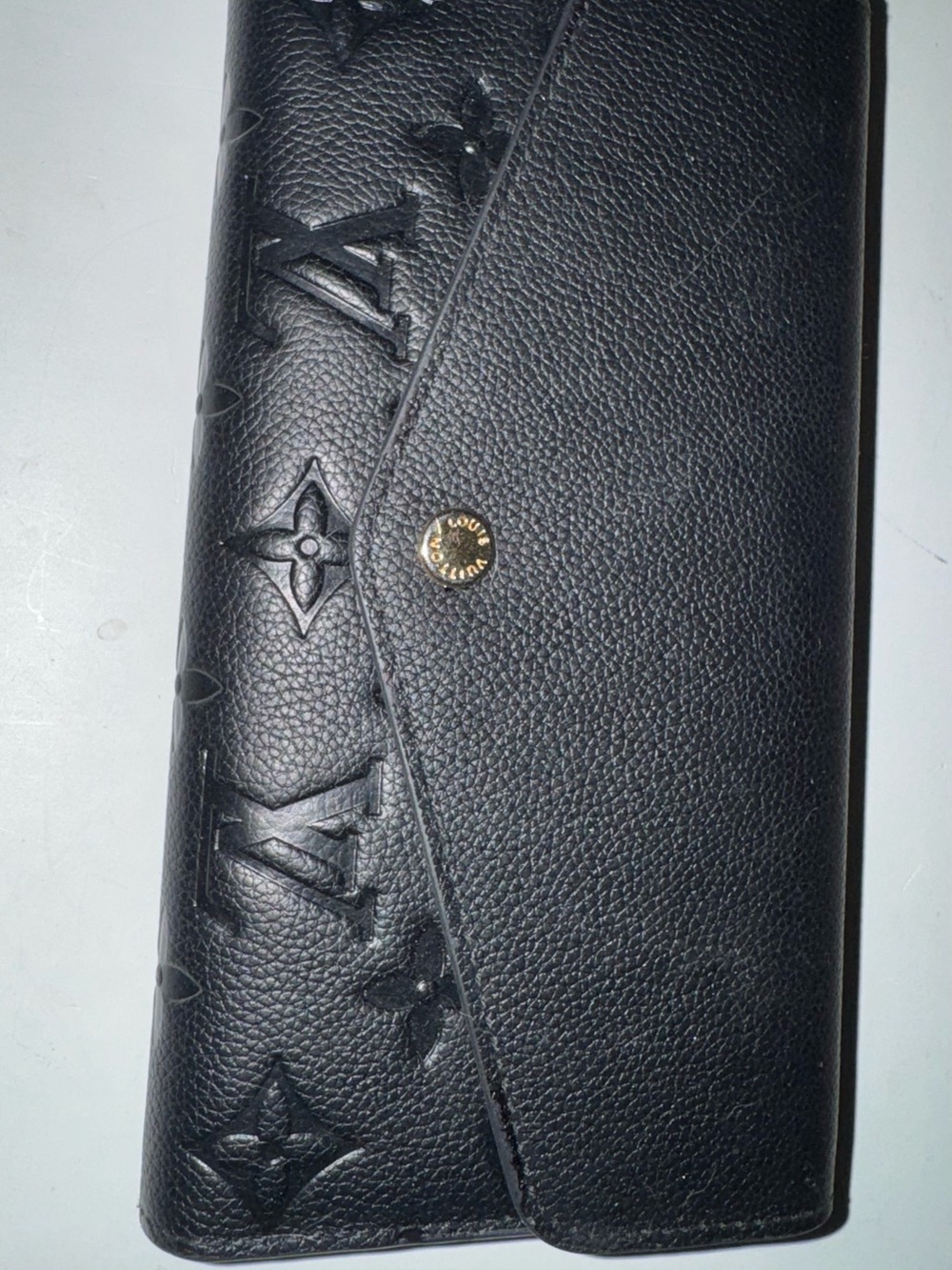 Louis Vuitton Black Leather Snap Closure Wallet with Gold Stamp